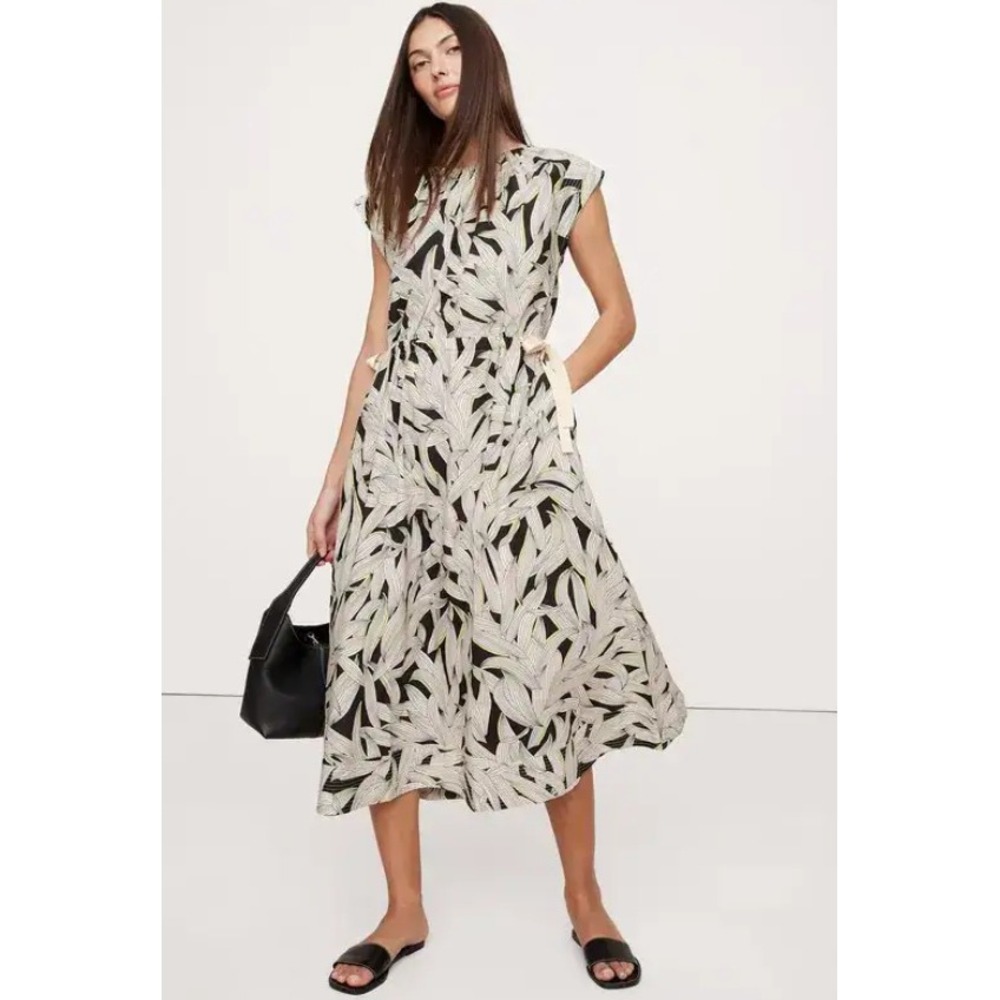 Banana Republic Cotton Poplin Tie-Waist Maxi Dress White Green Oversized NWT XL